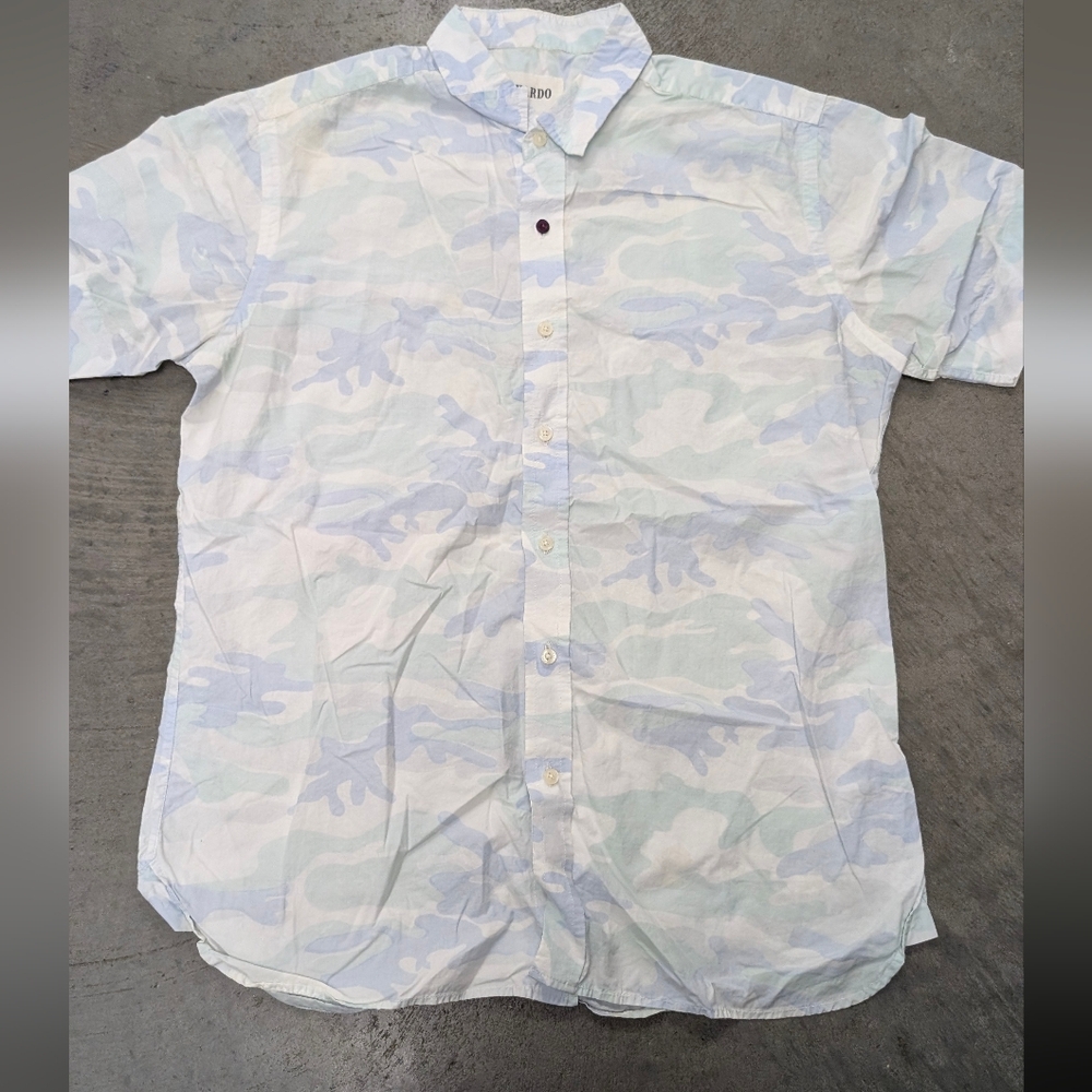 Kardo Blue Camo Casual Short Sleeve Button Down Shirt, Small - Picture 10 of 16